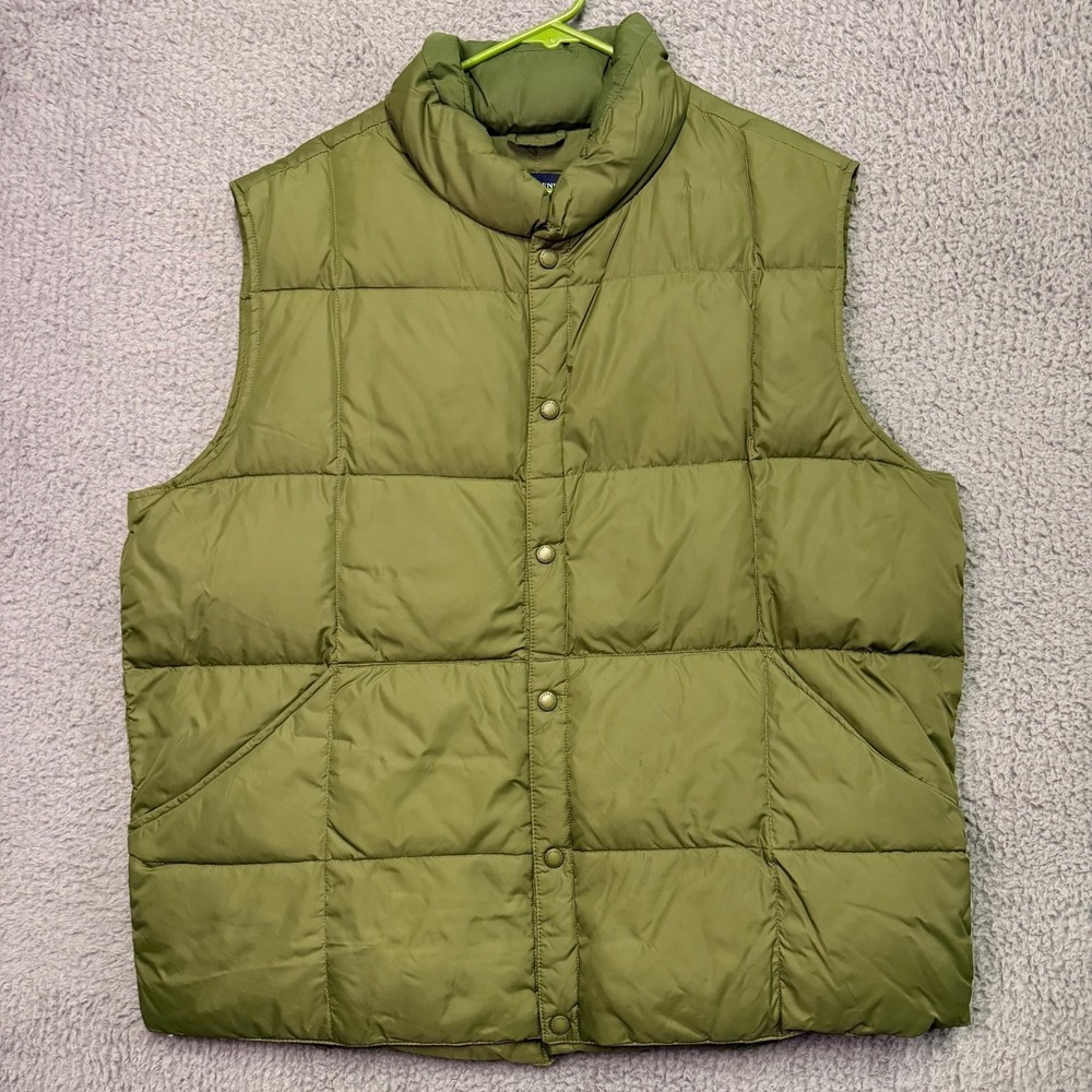 Lands' End Men's XL 46-48 Olive Green Puffer Down Vest Quilted Full Snap